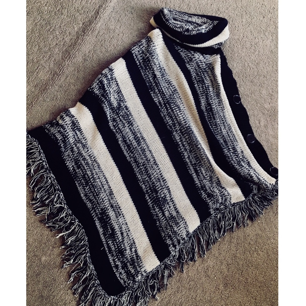 Striped neutral colored poncho with buttons!